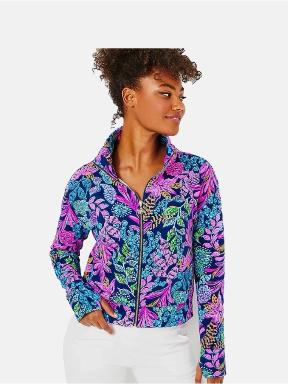 NWOT LILLY PULITZER Wrenley Zip-Up Jacket, Aegean Navy, Calypso Coast, Size XL